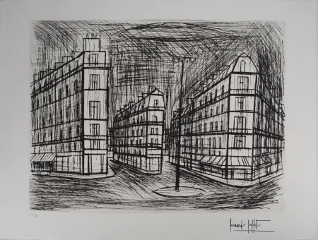 版画 Buffet - Paris, les immeubles Haussmanniens : La place de Dublin