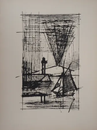版画 Buffet - Paysage au voilier et au phare