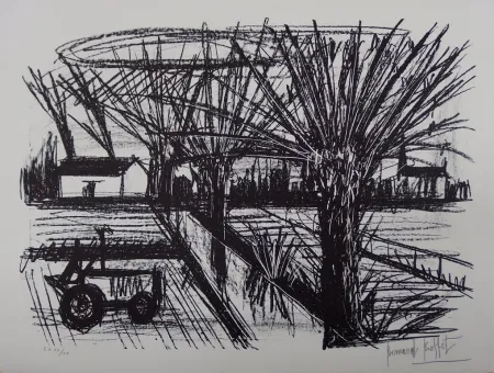 石版画 Buffet - Paysage breton au tracteur