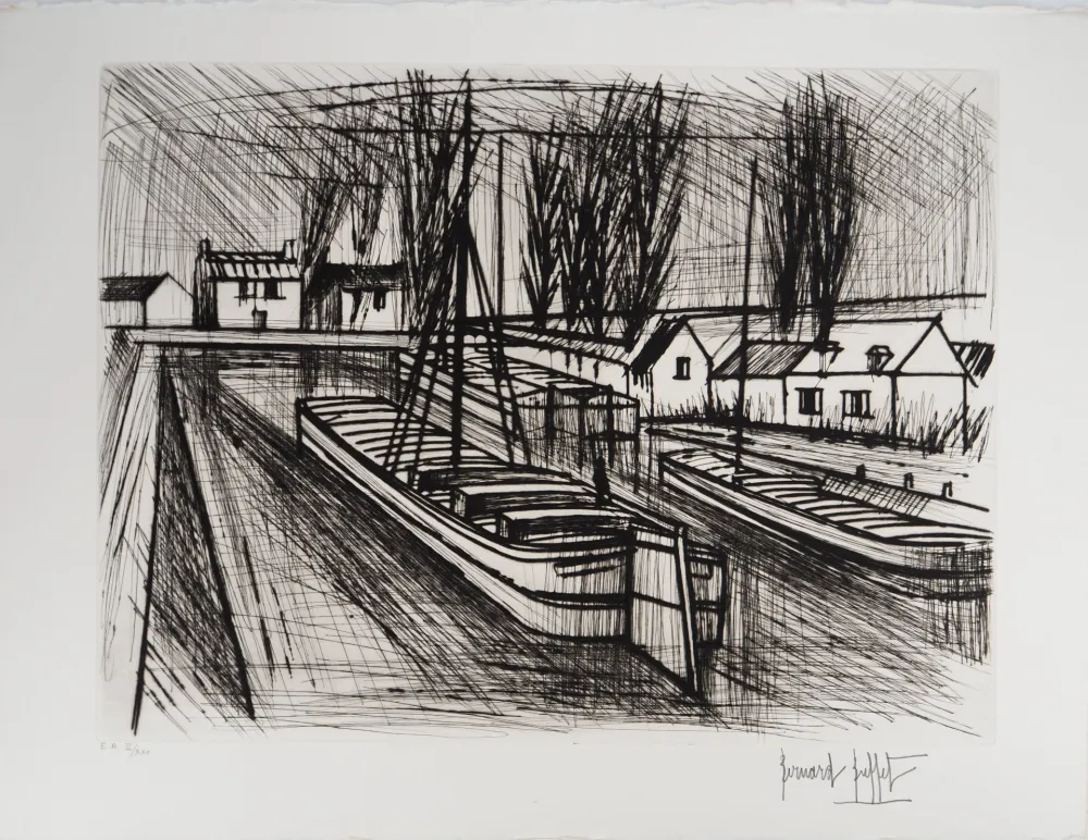 版画 Buffet - Péniches sur le canal,