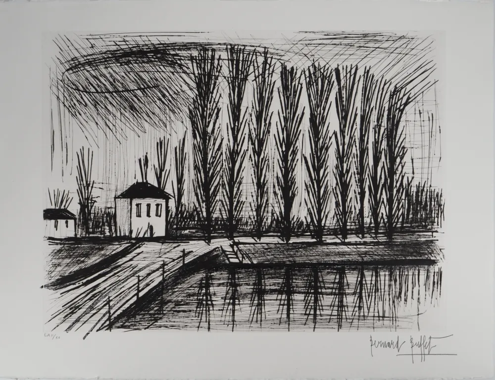 版画 Buffet - Peupliers au bord de l'eau