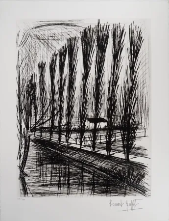 版画 Buffet - Peupliers au bord du canal