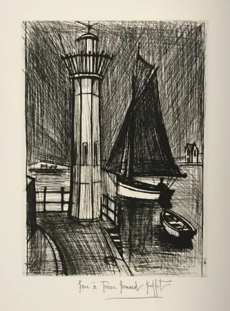 干刻版画 Buffet - Phare et Bateau de Peche
