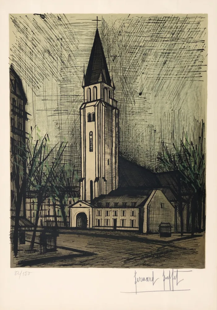 石版画 Buffet - Place Saint-Germain-Des-Pres