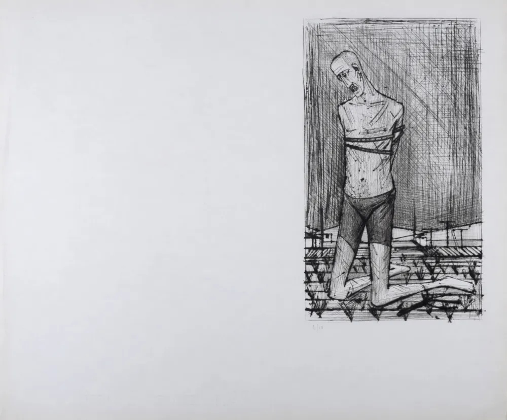 版画 Buffet - Un genoux, La Passion du Christ 