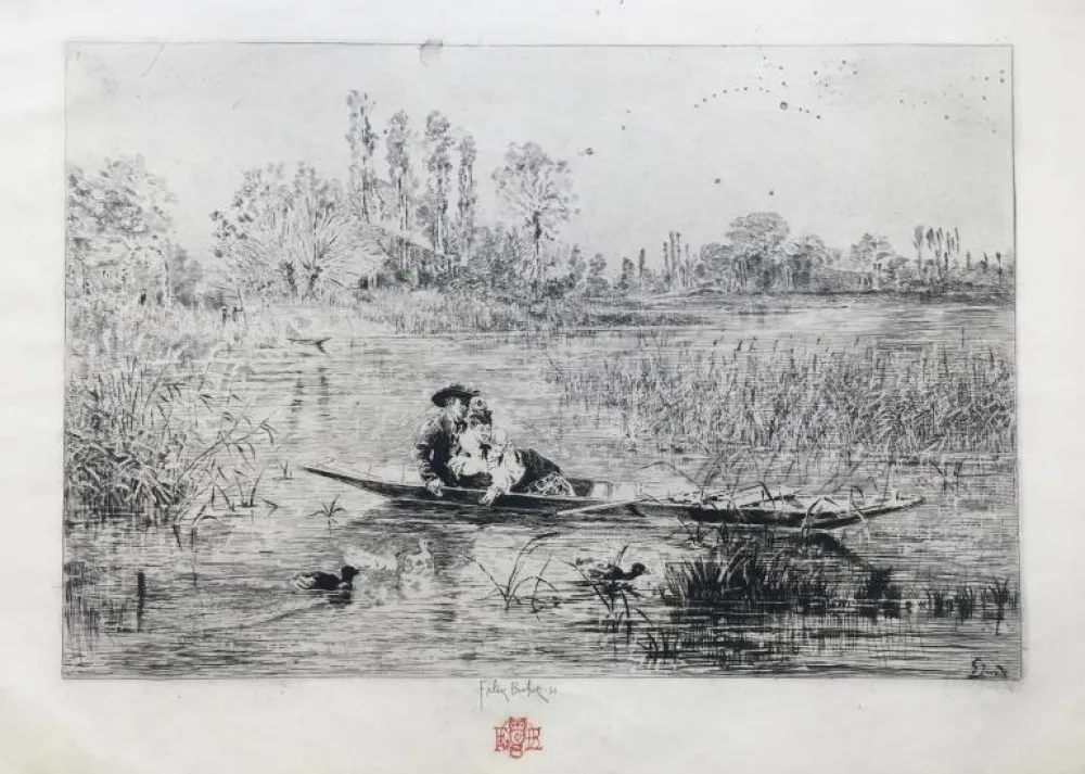 版画 Buhot - Au fil de l'eau (1875)