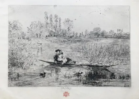 版画 Buhot - Au fil de l'eau (1875)