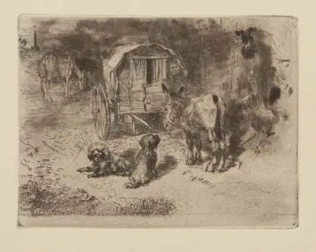 蚀刻飞尘法 Buhot - Gardiens du logis / Les amis du saltimbanque