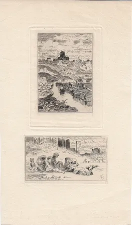 版画 Buhot - Le puits de la Butte-aux-Cailles [and] Les chiffonniers