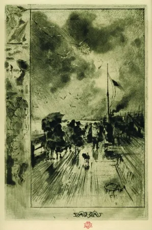 蚀刻版画 Buhot - Une Jeteé en Angleterre