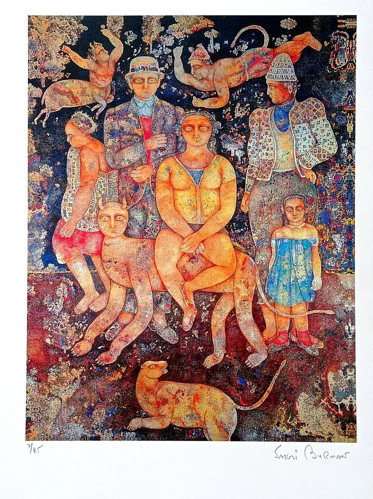 石版画 Burman - Sakti Burman, Onirical Composition, 1970s, Hand signed Lithograph