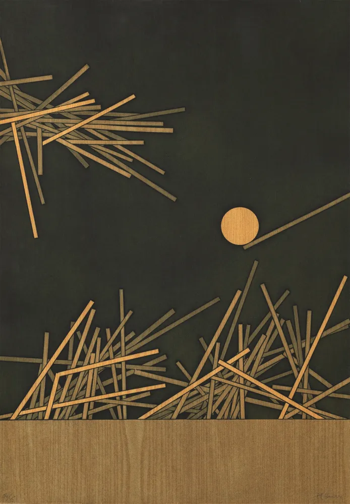 版画 Bury - Deux groupes de barres vers la droite et un disque