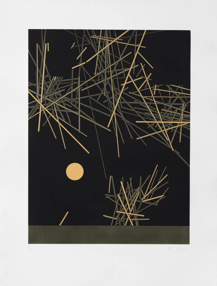 版画 Bury - Groupe de barres surplombant un petit