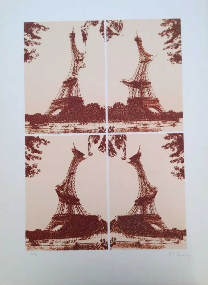 石版画 Bury - Quatre tours Eiffel juxtaposées
