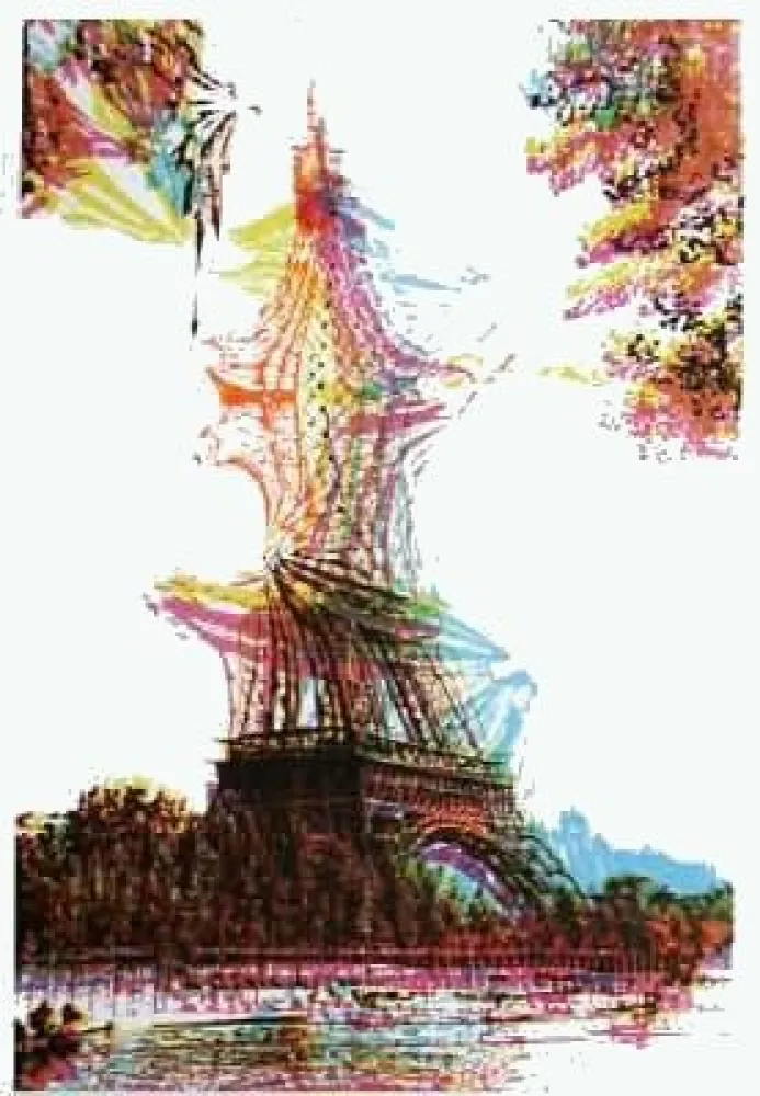 石版画 Bury - Quatre tours Eiffel superposées