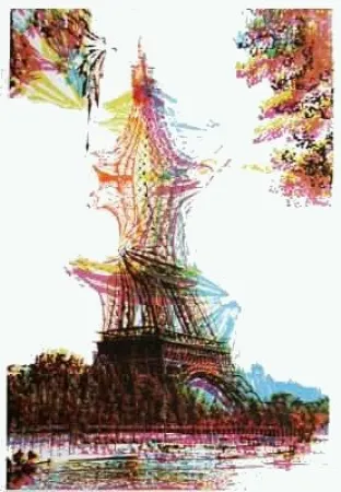 石版画 Bury - Quatre tours Eiffel superposées