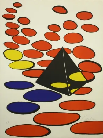石版画 Calder - BLACK PYRAMID WITH CIRCLE 