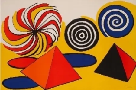 石版画 Calder - Deux pyramides trois arcs de cercle