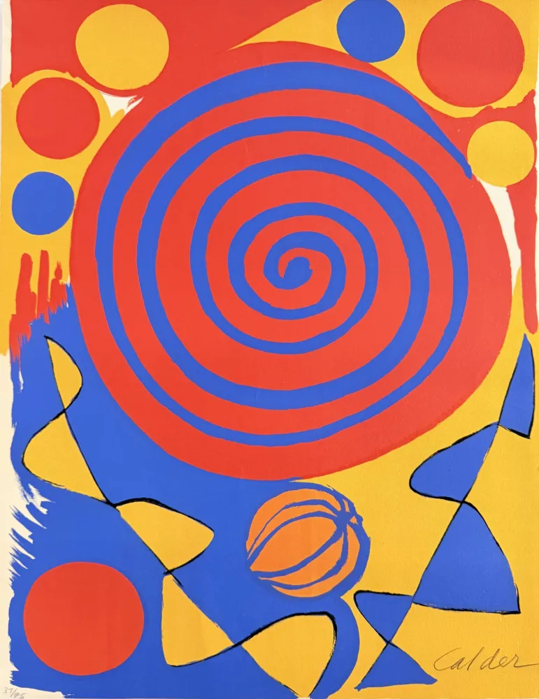 石版画 Calder - Spiral with pumpkin