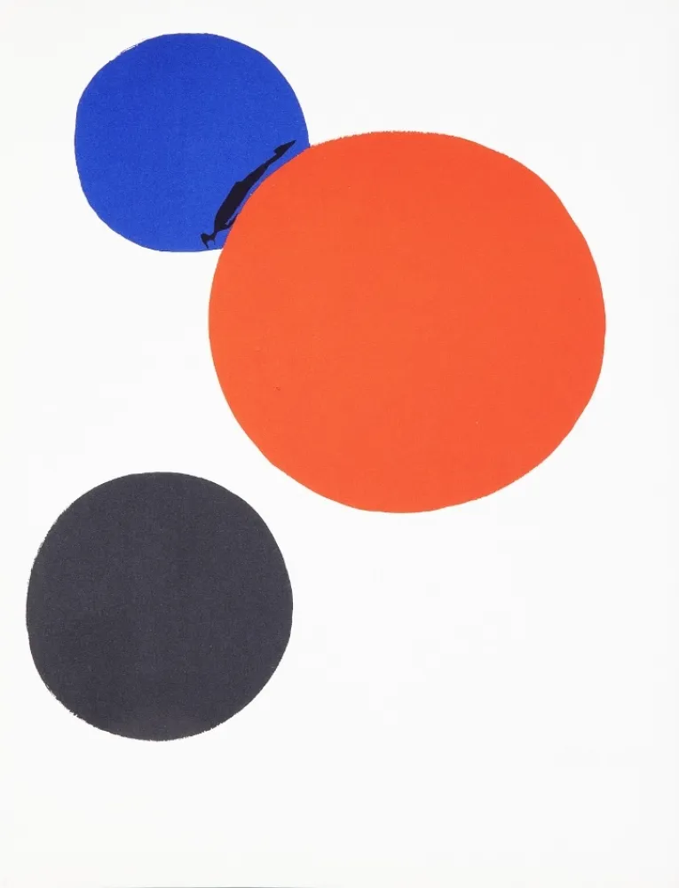 石版画 Calder - Three Circles Black, Blue and Red