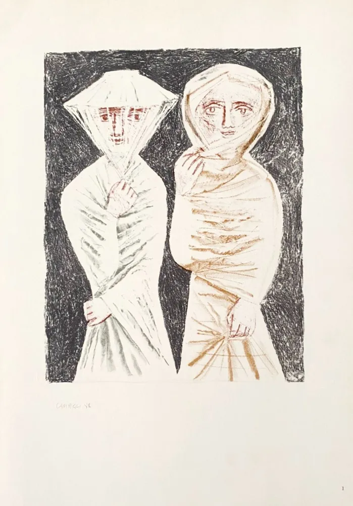 石版画 Campigli (After) - Donne velate