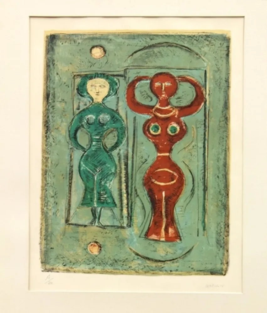 石版画 Campigli - Composizione con due figure