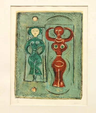 石版画 Campigli - Composizione con due figure