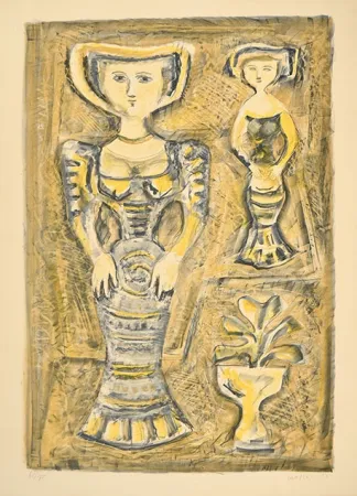 石版画 Campigli - DONNE - FIORI