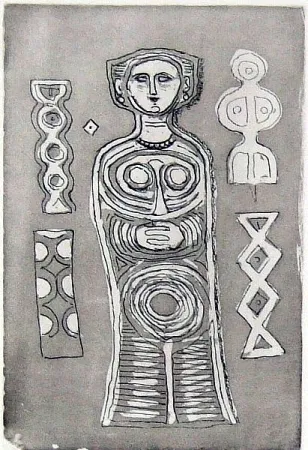 蚀刻飞尘法 Campigli - Idolo su fondo scuro