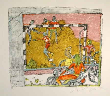 石版画 Carigiet - (Fussballspiel)