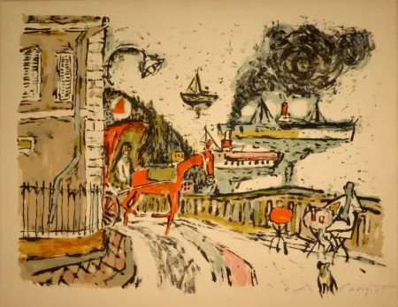 石版画 Carigiet - Stadt am Meer