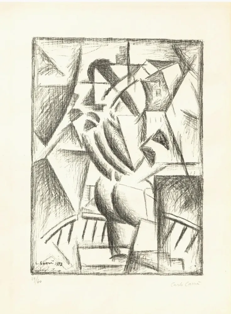 石版画 Carra - Donna al balcone (Simultaneità)