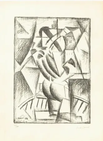 石版画 Carra - Donna al balcone (Simultaneità)