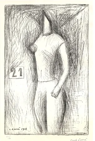 石版画 Carra - Donna che attraversa la strada (Ventuno),