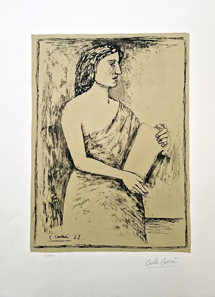 石版画 Carra - Donna con libro