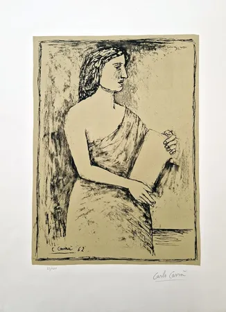 石版画 Carra - Donna con libro
