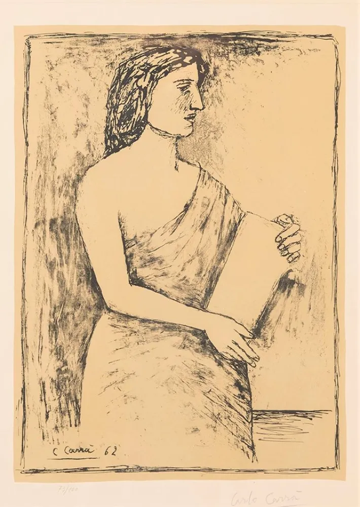 石版画 Carra - Donna con Libro