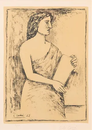 石版画 Carra - Donna con Libro