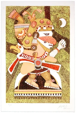 石版画 Carrasco Bretón - Tezcatlipoca