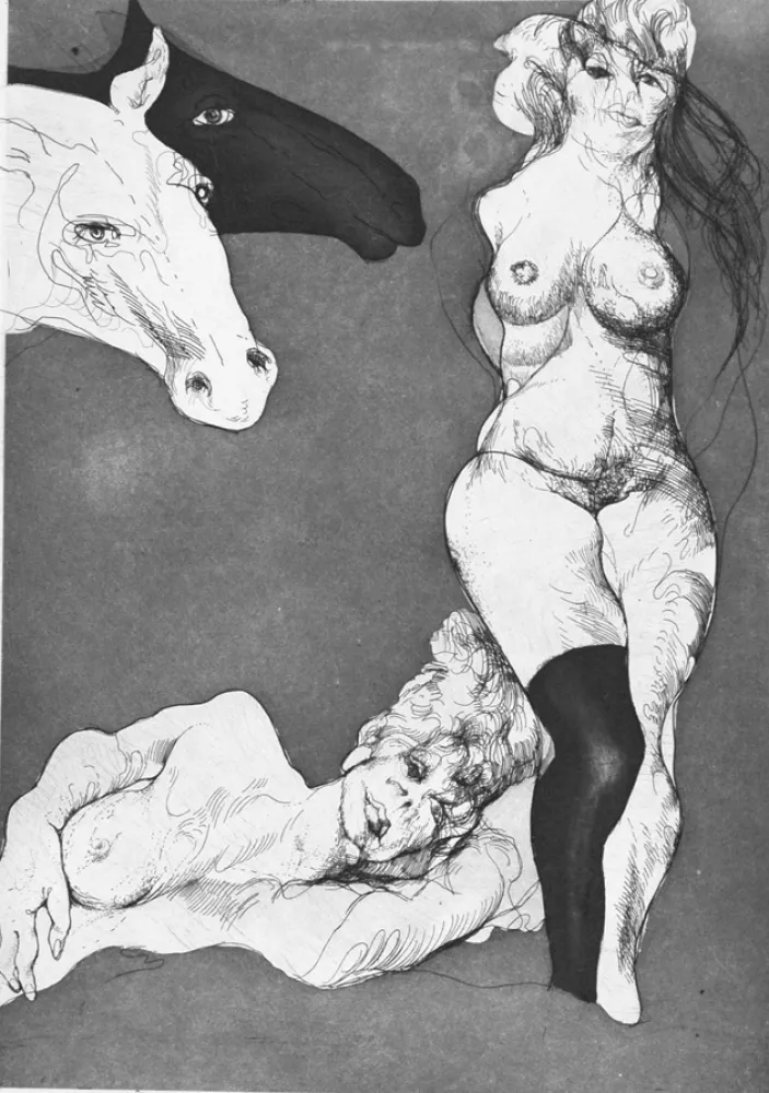 蚀刻版画 Carrera - Cavalli curiosi