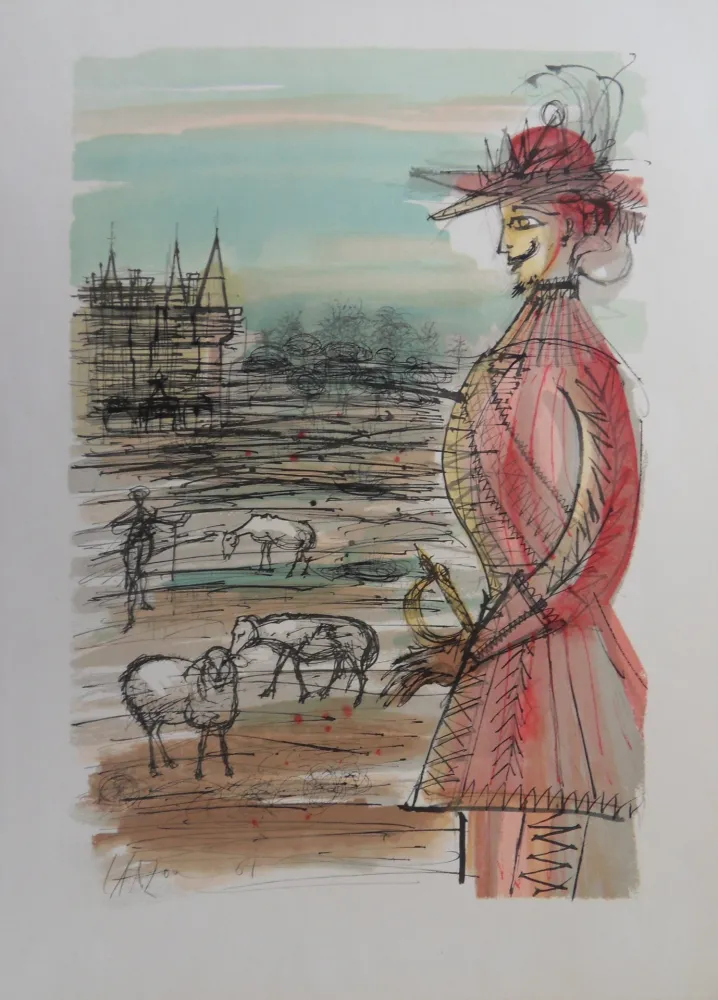 版画 Carzou - Le berger et ses mouton