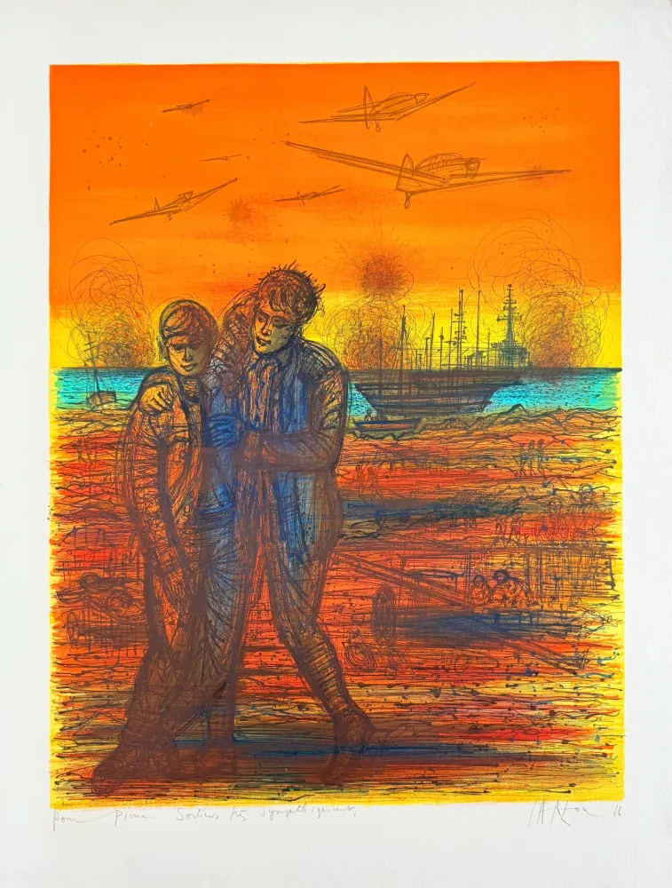 石版画 Carzou - Le débarquement