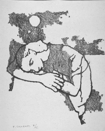 石版画 Casorati - Donna dormiente