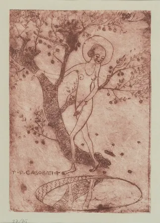 蚀刻版画 Casorati - Eva che si specchia nel laghetto