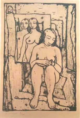 石版画 Casorati - Modella nello studio