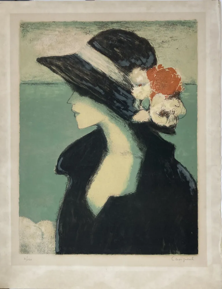 石版画 Cassigneul  - Le chapeau de paille noir -  1974.