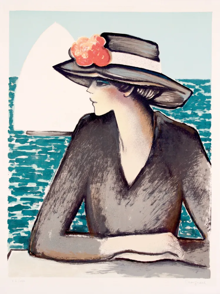 石版画 Cassigneul  - The white sailing boat