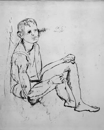 蚀刻版画 Cassinari - Ragazzo seduto