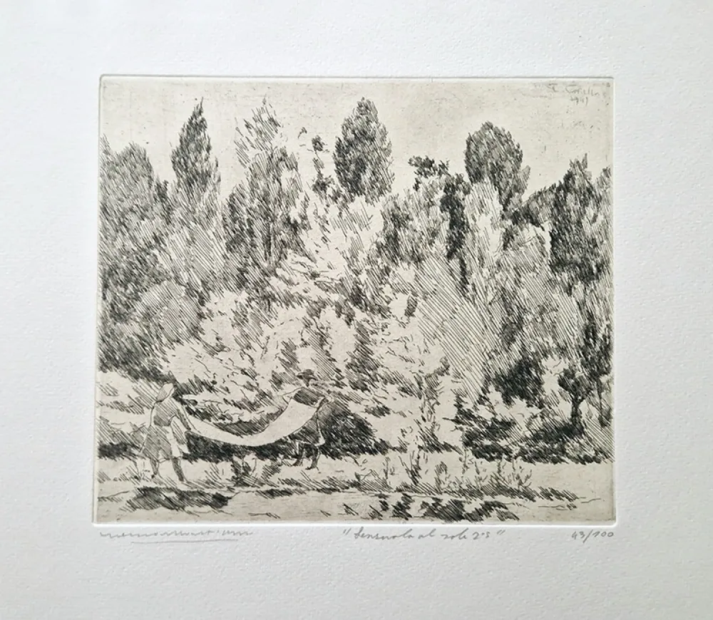 蚀刻版画 Castellani - Lenzuola al sole