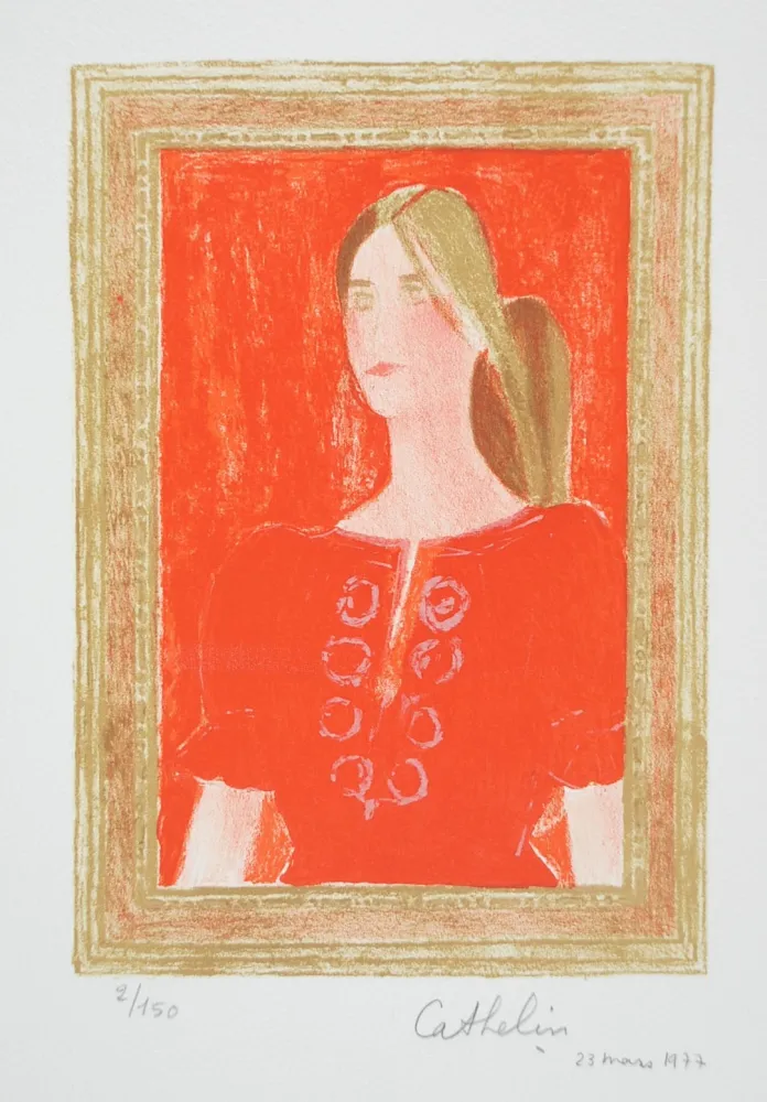 石版画 Cathelin - Dominique à la blouse Hongroise - Dominique in a Hungarian blouse